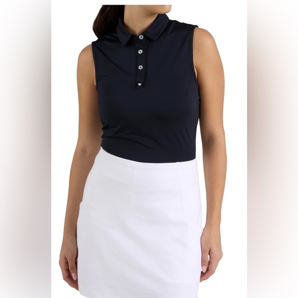 NWOT Bad Birdie Geometric Shapes Black Multicolor Sleeveless Golf Polo, Size L - Picture 16 of 16